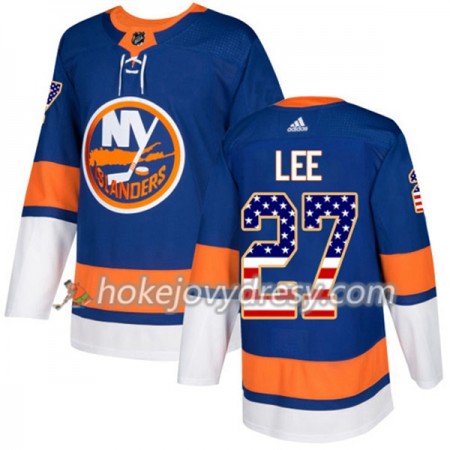 Pánské Hokejový Dres New York Islanders Anders Lee 27 2017-2018 USA Flag Fashion Modrá Adidas Authentic